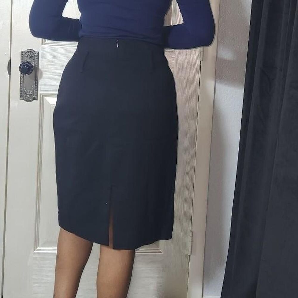 United Colors of Benetton Navy Blue Striped Buttoned Wrap Skirt Size 6 - Picture 5 of 8
